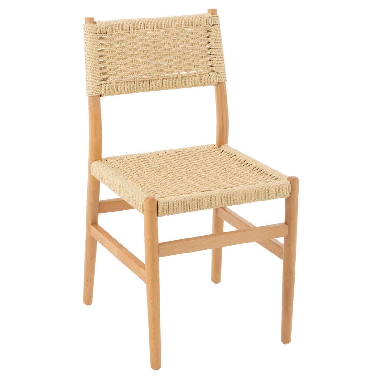 Chaise Lap J-Line en hêtre et corde naturelle, vue de face