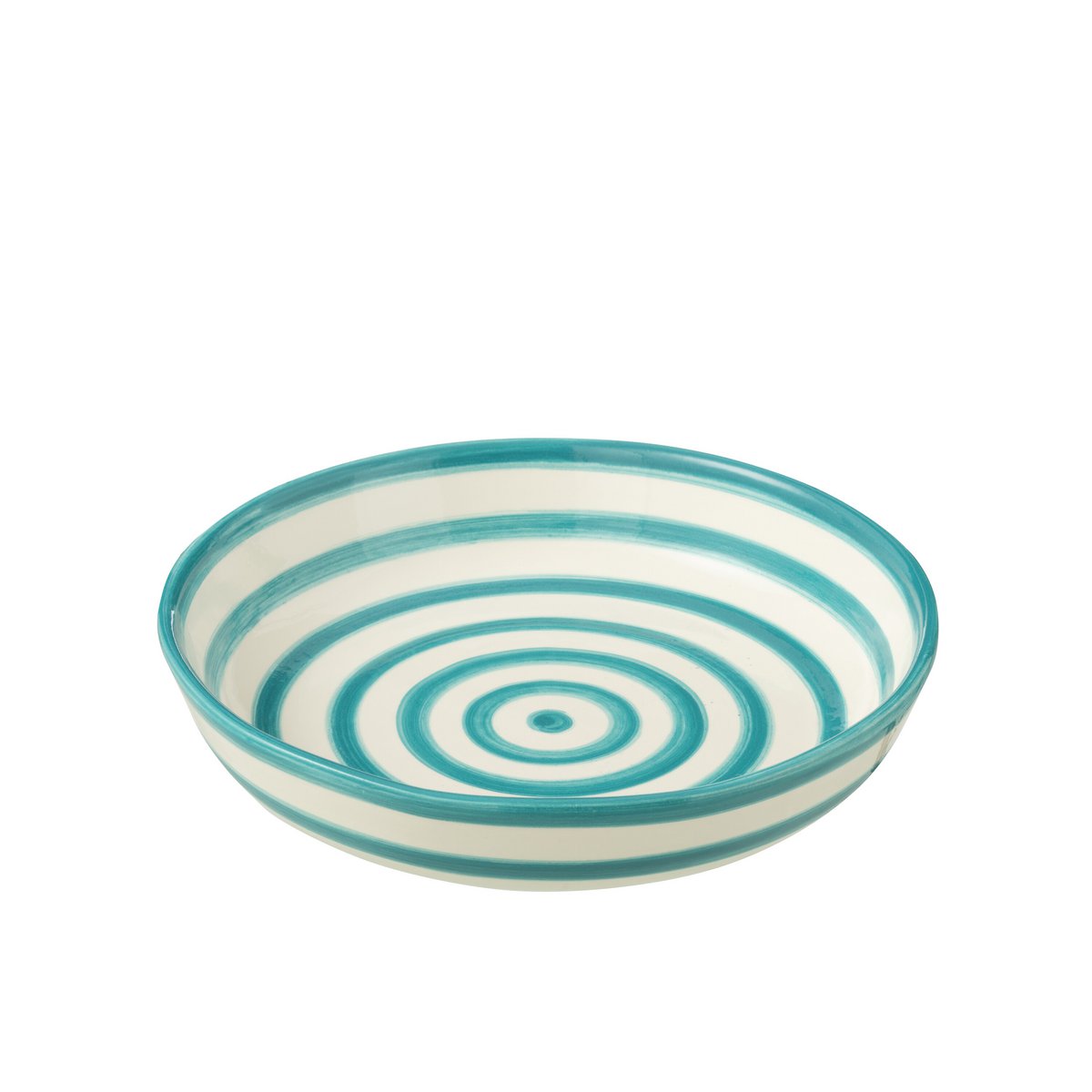 J-Line Kom Grenade Stripes Low en céramique blanche et aqua, vue de face