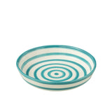 J-Line Kom Grenade Stripes Low en céramique blanche et aqua, vue de face