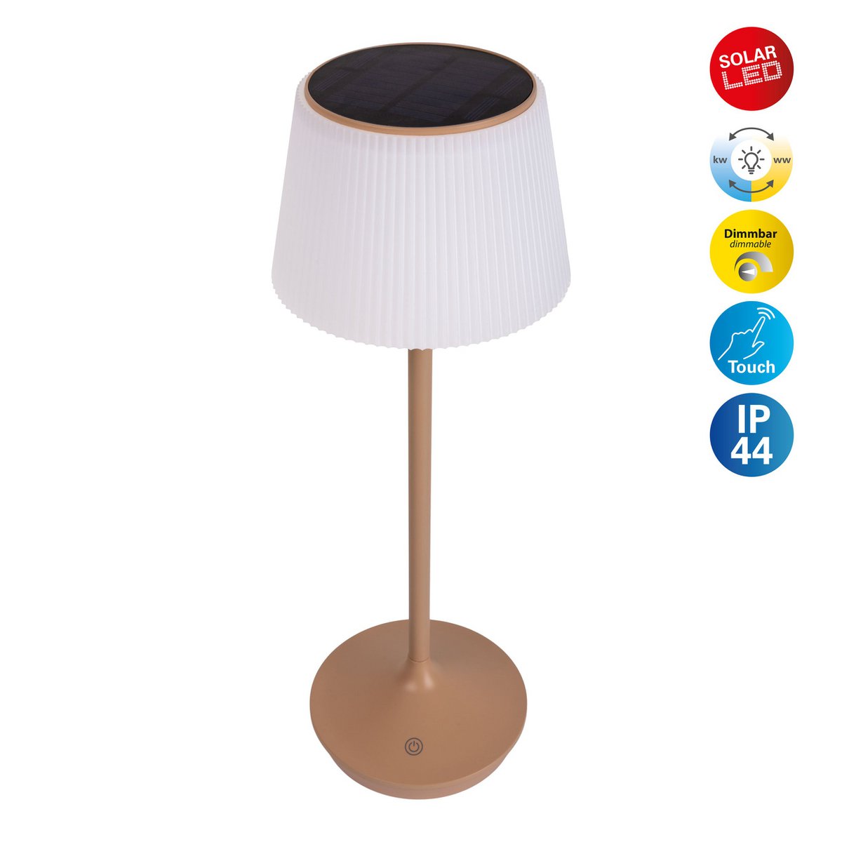 Lampe de batterie solaire "Emmi" 38 cm de haut, parapluie Ø 13 cm, métal en plastique d'amande et blanc, pour la zone extérieure, cct.