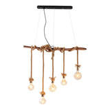La lampe pendentielle "corde" 5flg. Suspension en bois et corde dans la nature, version E27, éclairage pour le salon ou le bureau