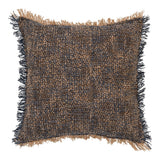 Coussin Ely bleu et jaune avec bords frangés, vue de face