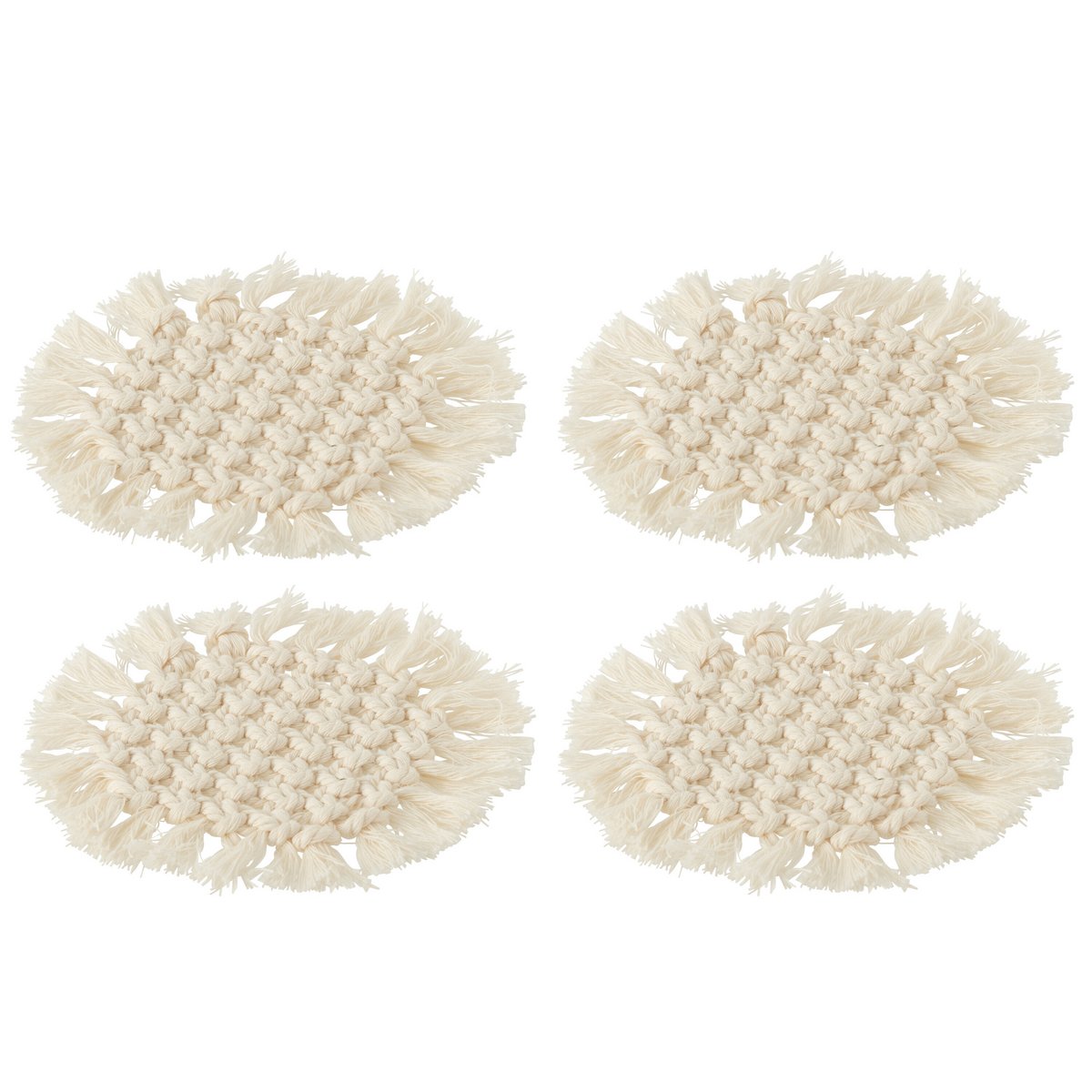 Ensemble de 4 dessous de verre macramé beige J-Line, ambiance table
