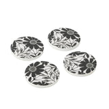Dessous de verre J-Line fleurs - bois - noir/blanc - lot de 4