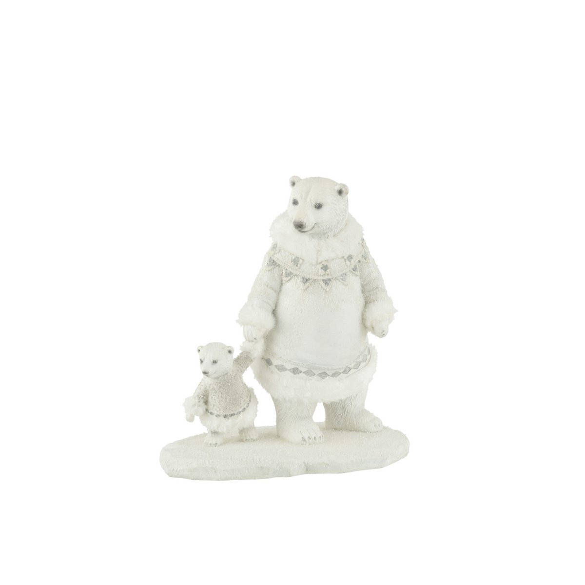 Figurine ours main dans la main en polyresine blanc et gris, vue de face