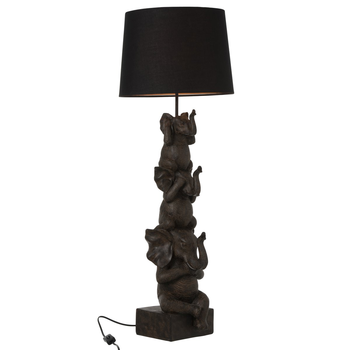 Lampe J-Line 3 Éléphants en polyrésine marron, vue de face