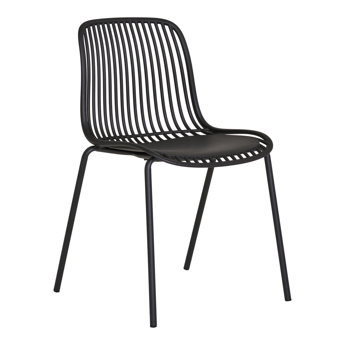 Chaise de jardin Branson noire, vue de face avec détails du cadre en acier.