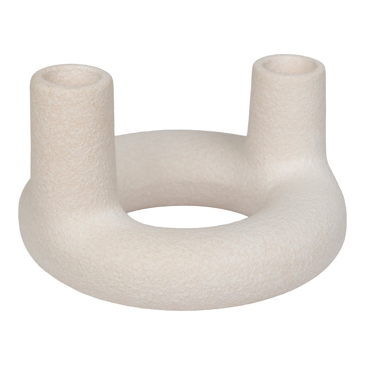 Bougeoir en céramique beige, avec une bougie allumée pour ambiance chaleureuse