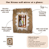 Miroir mural des herbiers marins - Miroir de suspension boho rectangulaire - Miroir mural marginal avec motif de coton blanc 60x50 cm kirana
