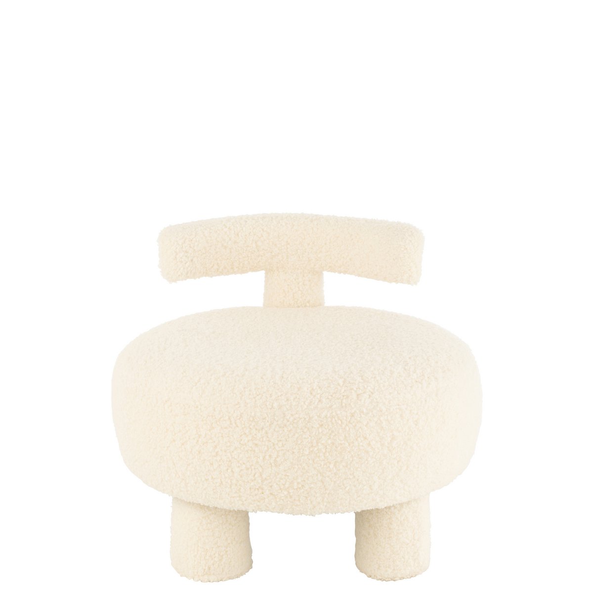 Tabouret J-Line rond en velours blanc avec dossier - vue 1