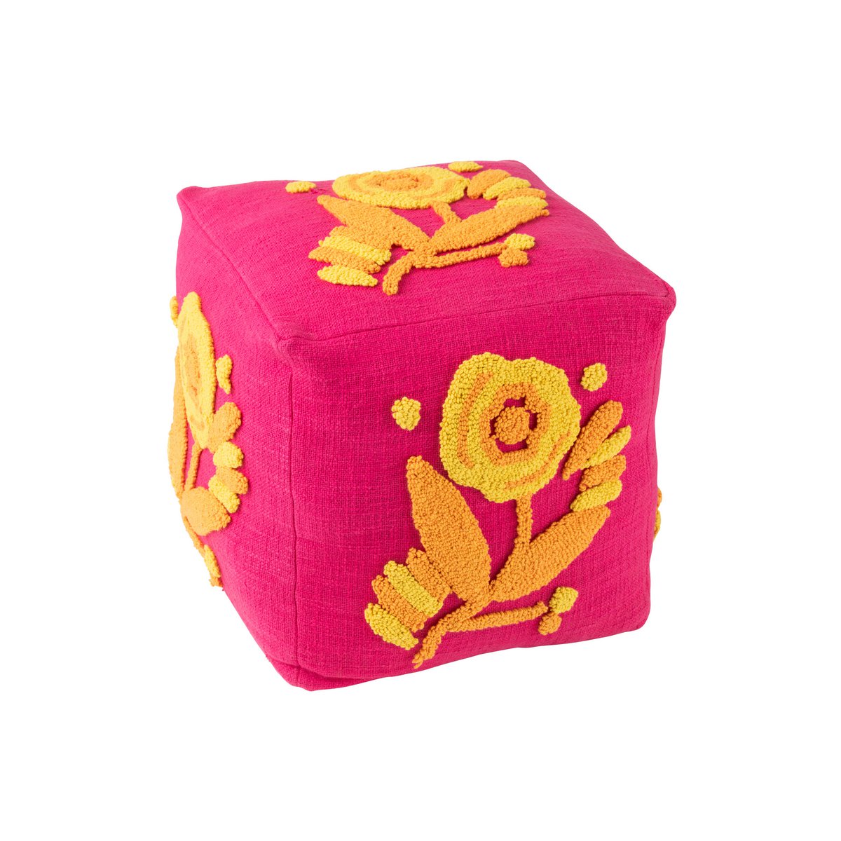 Vue latérale du pouf carré Fleur en coton J-Line