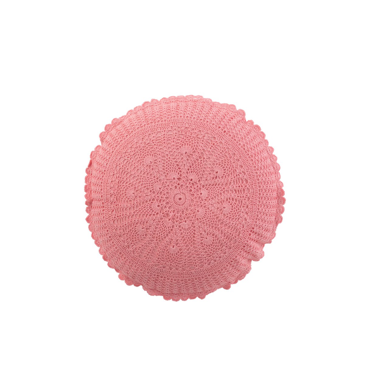 Coussin rond Mia Kant rose, intégré dans un salon moderne