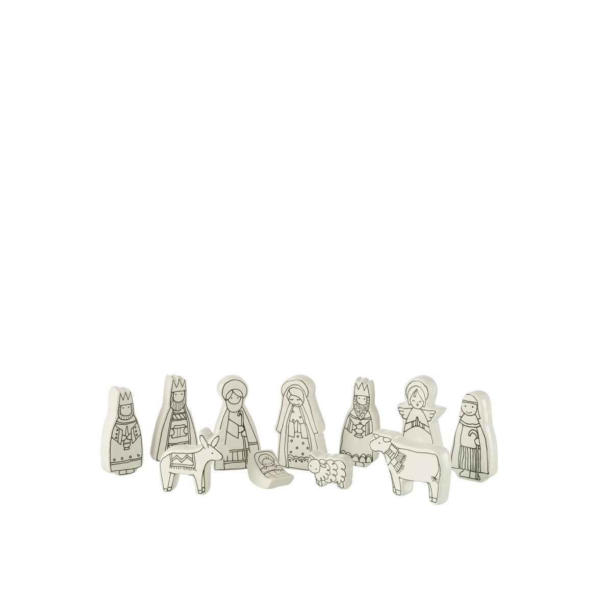 Crèche de Noël J-Line 11 pièces en céramique blanche et noire