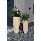Cache-pot beige à rayures en grès