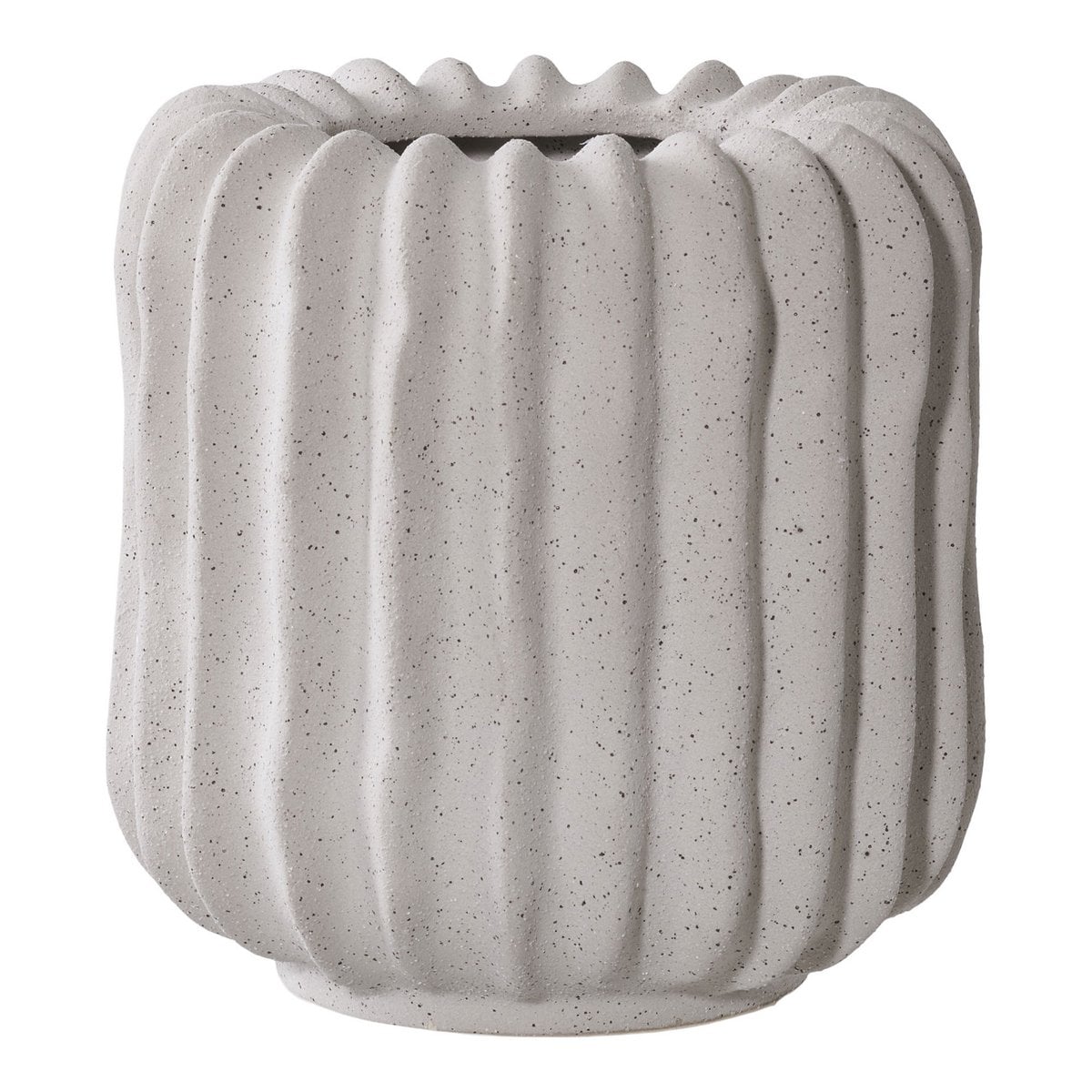 Pot de fleur en céramique gris avec une finition lisse, vue de face