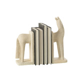 Serre-livres J-Line cheval moderne - polyrésine - beige - lot de 2