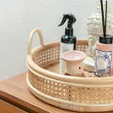 Plateau en rotin | Plateau de service rond NEIRA Plateau décoratif beige fait main Ø40 cm