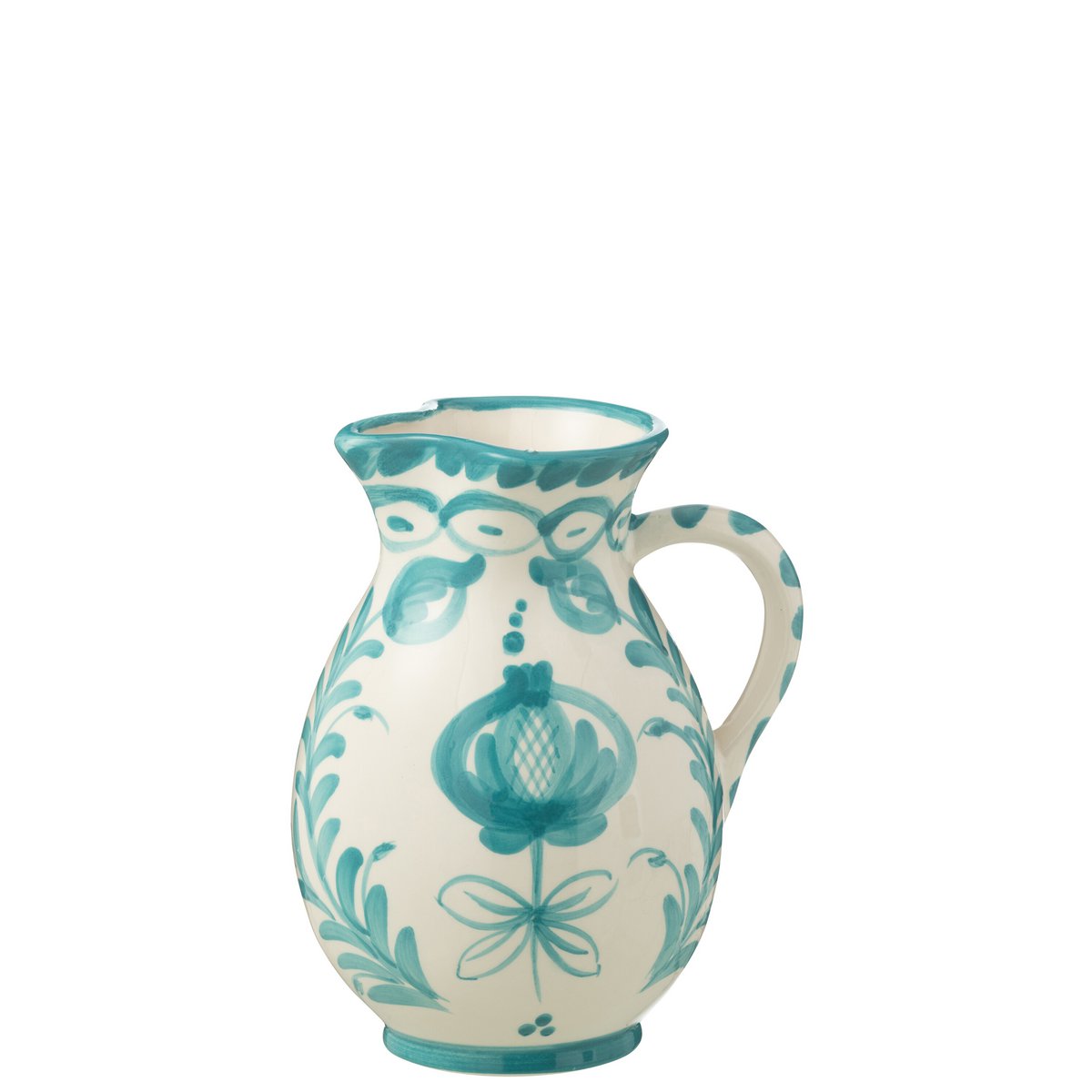 Jug Grenade J-Line en céramique blanche et aqua, vue de face