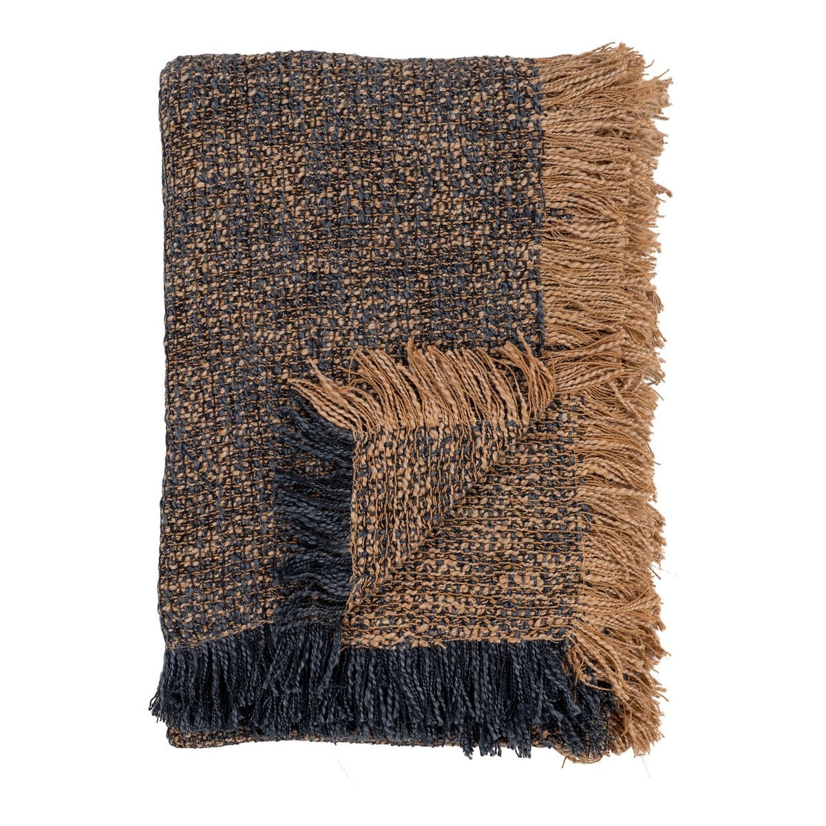 Ely Plaid bleu et jaune drapé sur un canapé moderne