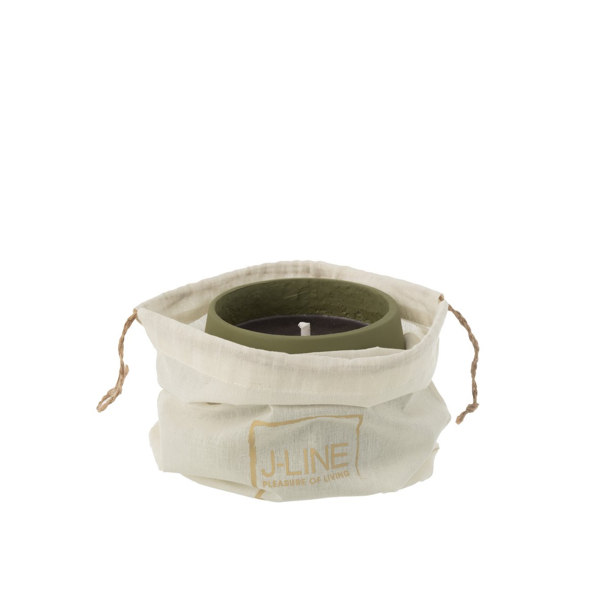 Bougie J-Line Cyra en ciment vert, vue de face