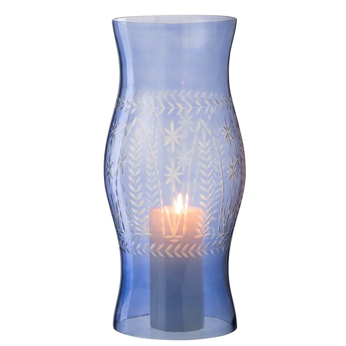 Détail du verre de vent J-Line bleu sur une table élégante