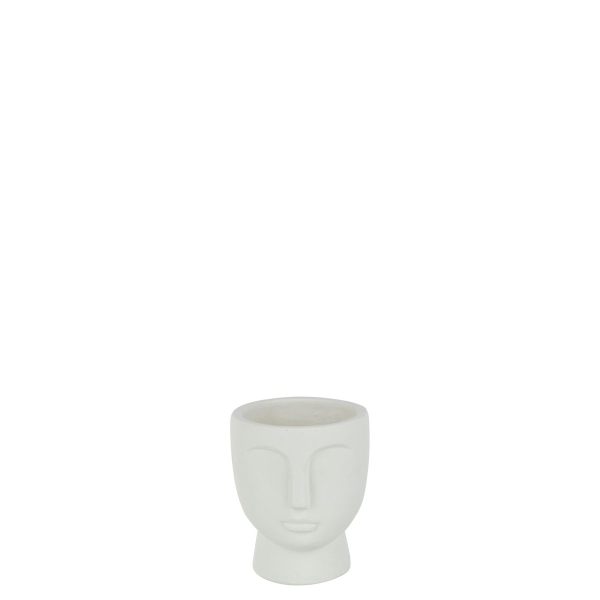 Détail du vase J-Line Flowerpot Face, mettant en valeur sa finition en ciment blanc