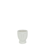 Détail du vase J-Line Flowerpot Face, mettant en valeur sa finition en ciment blanc