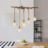 La lampe pendentielle "corde" 5flg. Suspension en bois et corde dans la nature, version E27, éclairage pour le salon ou le bureau