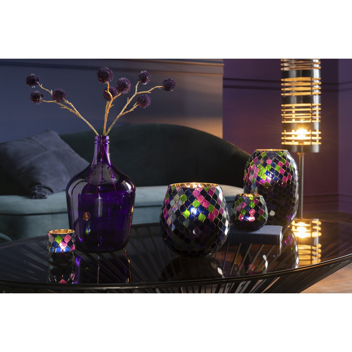 Bougeoir J-Line Mosaic en verre violet - détail du verre