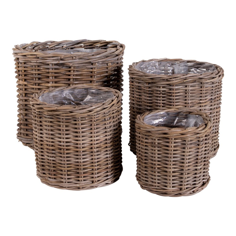 Paniers Bogor en rotin Kubu, lot de 4, vue de face avec doublures en plastique