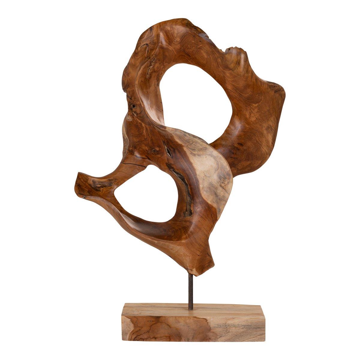 Sculpture Donato en teck naturel, forme organique et grain de bois