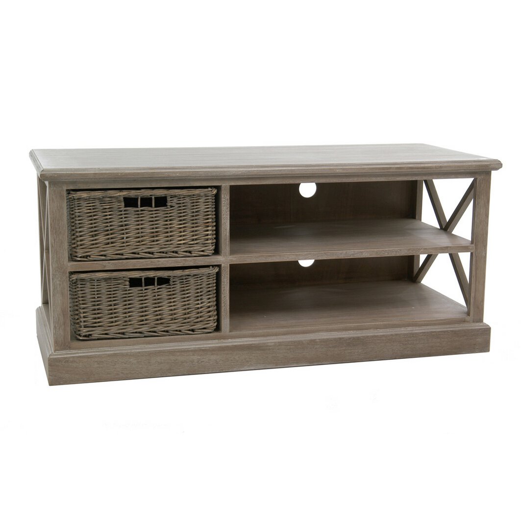 Vue d'ensemble du meuble TV J-Line avec accessoires de salon