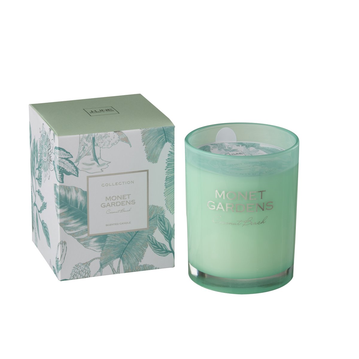 Bougie parfumée J-Line en verre bleu, grand format, vue de face