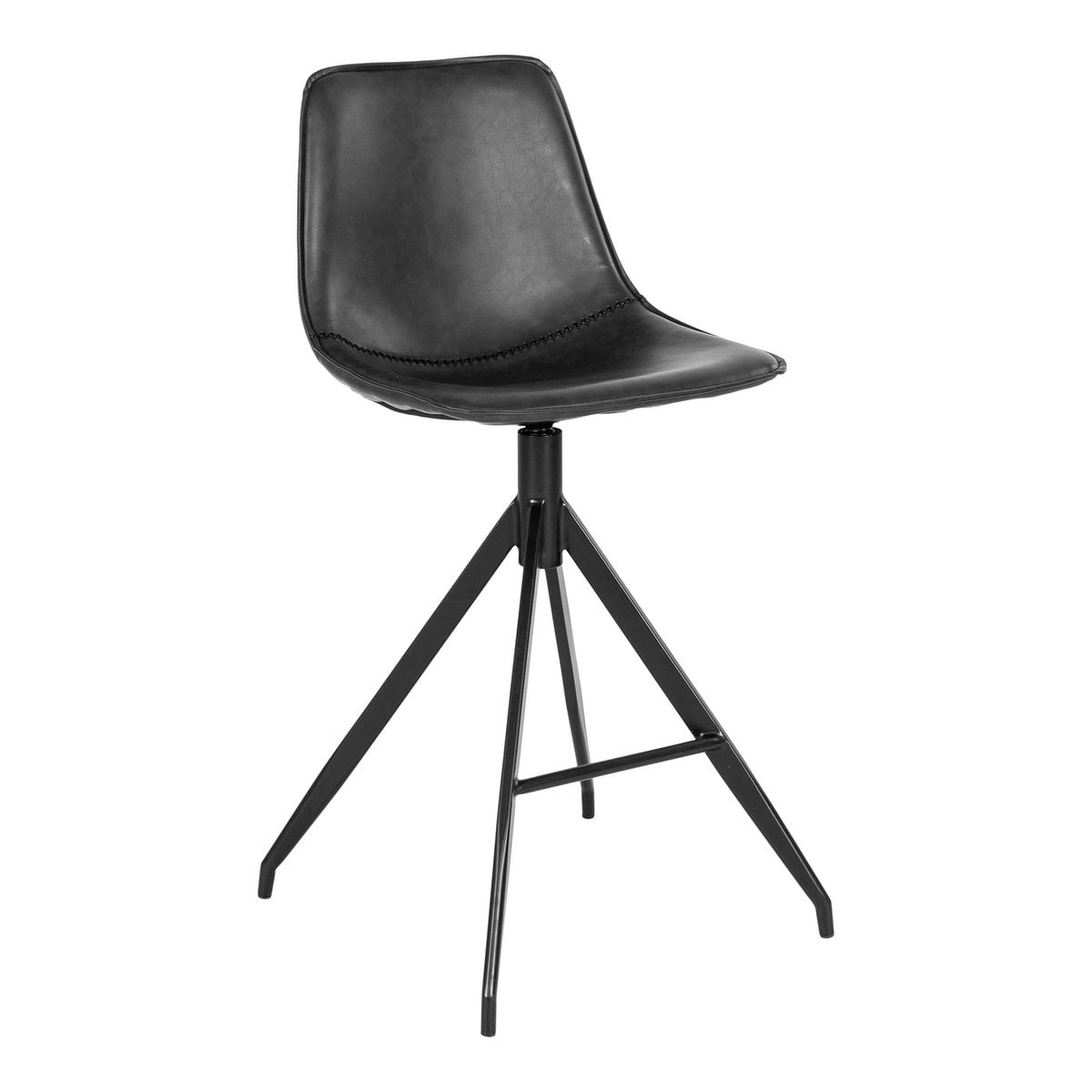 Chaise de Comptoir Monaco en cuir PU noir, détail des pieds en métal noir.