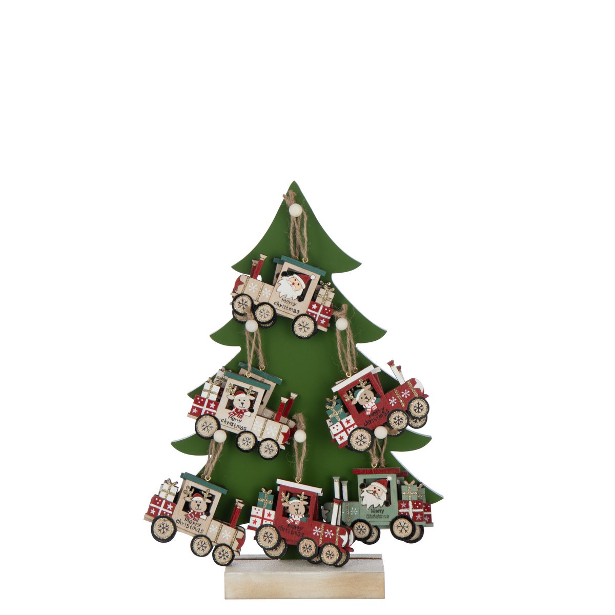 Sapin de Noël J-Line en contreplaqué vert et rouge avec train décoratif