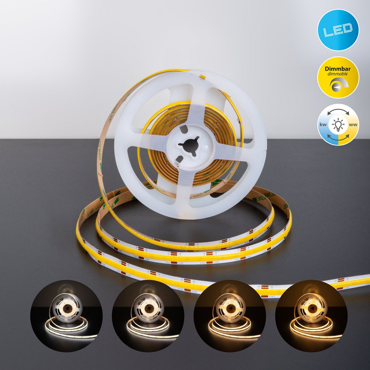 Longueur à rayures en Cob LED 3 m, fonction CCT, en plastique transparent / transparent, avec des LED intégrés