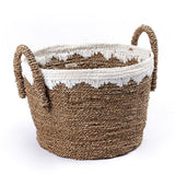 Paniers ronds en jonc de mer avec cordons en coton blanc WAIGEO (3 tailles) Panier à linge ou de rangement décoratif