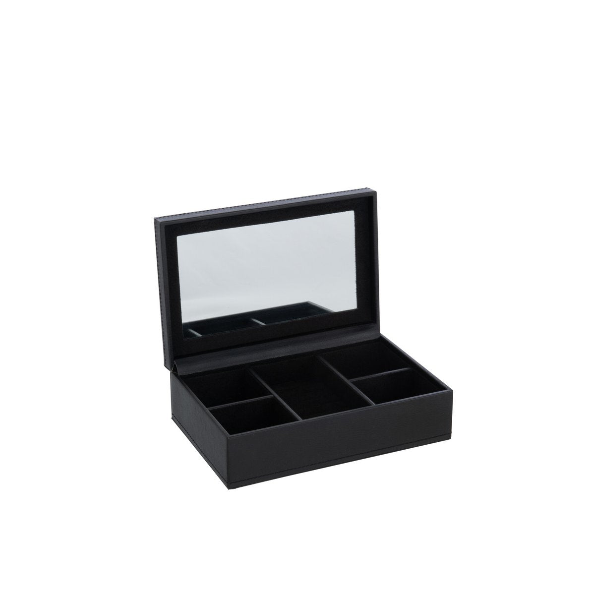 Boîte à bijoux J-Line en cuir artificiel noir avec miroir, vue de face