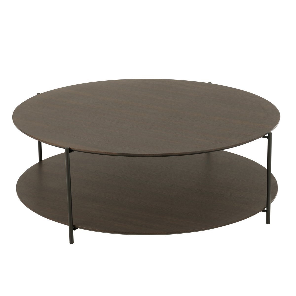 Table basse J-Line ronde marron foncé avec accessoires décoratifs