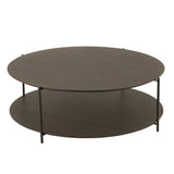 Table basse J-Line ronde marron foncé avec accessoires décoratifs