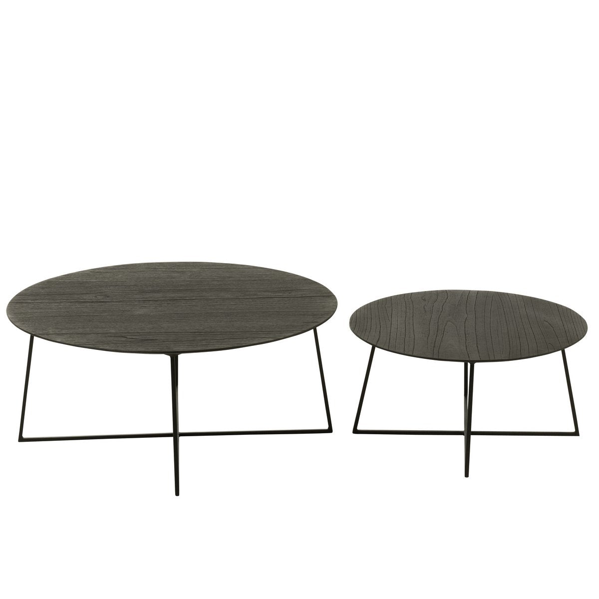 Table d'appoint J-Line Round en bois et métal noir, vue de face