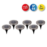 Brochet à étage solaire à LED à 6 sets "pour l'extérieur, brochettes en métal et en plastique en blanc en acier, avec LED intégrée
