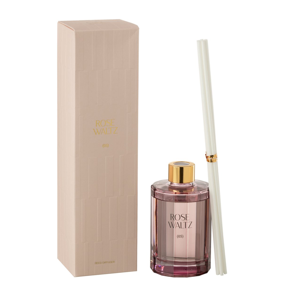 Bâtonnets parfumés J-Line Rose Waltz dans un élégant verre rose
