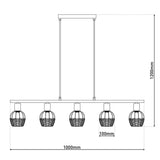 5 pendentif "Corbis", lampe conjugale en noir en noir, avec de l'or et du rotin, avec une douille E14, pour une salle à manger, un salon, un couloir ou un bureau, 100 cm de long