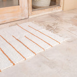 Tapis en coton blanc à rayures marron 64x51 cm Tapis de sol tissé à la main GIANYAR