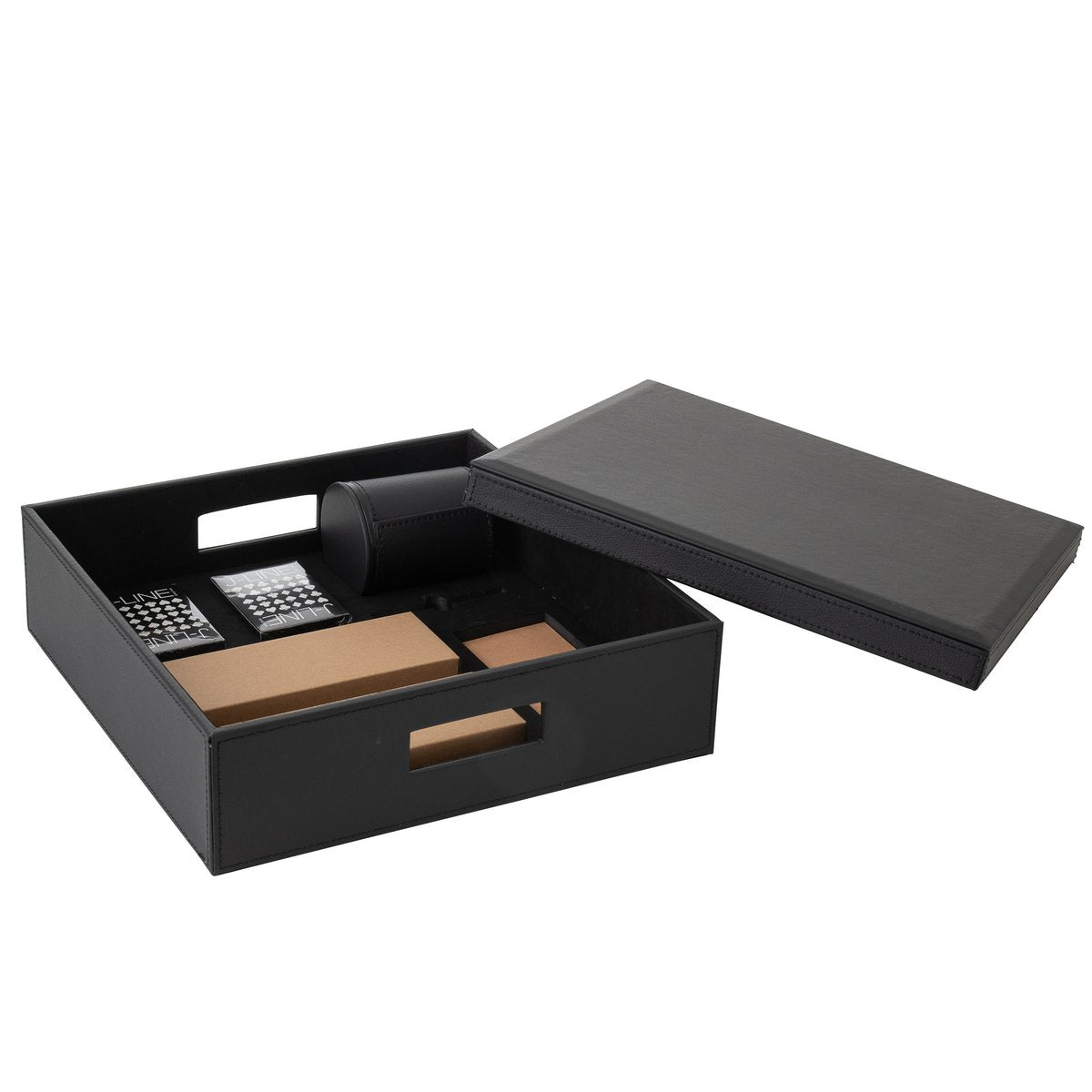 Coffret J-Line en bois noir avec jeu de cartes et d'échecs