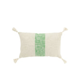 Coussin J-Line rectangulaire à rayures et franges - coton - blanc/vert