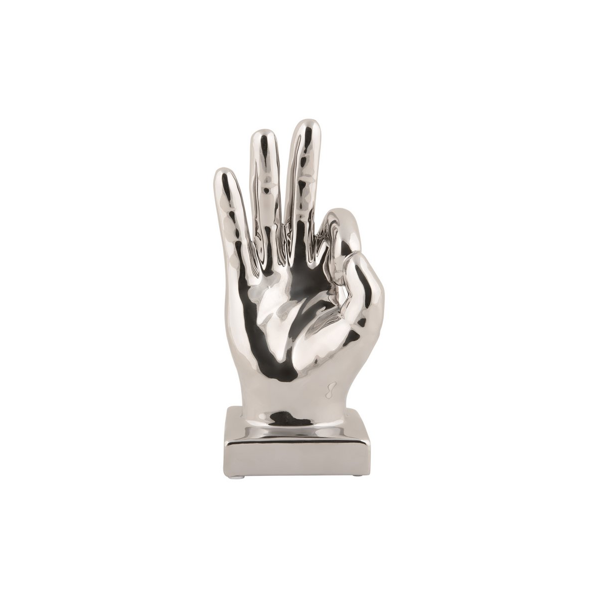 Statue Main Parfaite en céramique argentée sur fond blanc