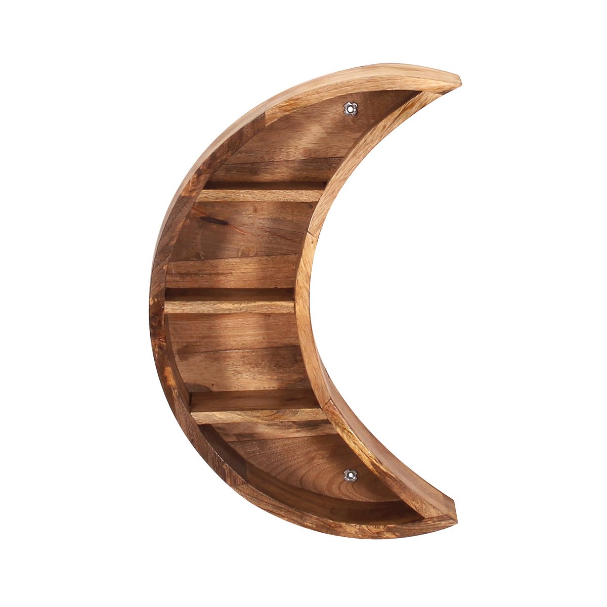 Étagère murale en forme de croissant de lune avec objets décoratifs