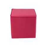 Pouf Cube Velours Rose Vif J-Line en angle avec détails du tissu